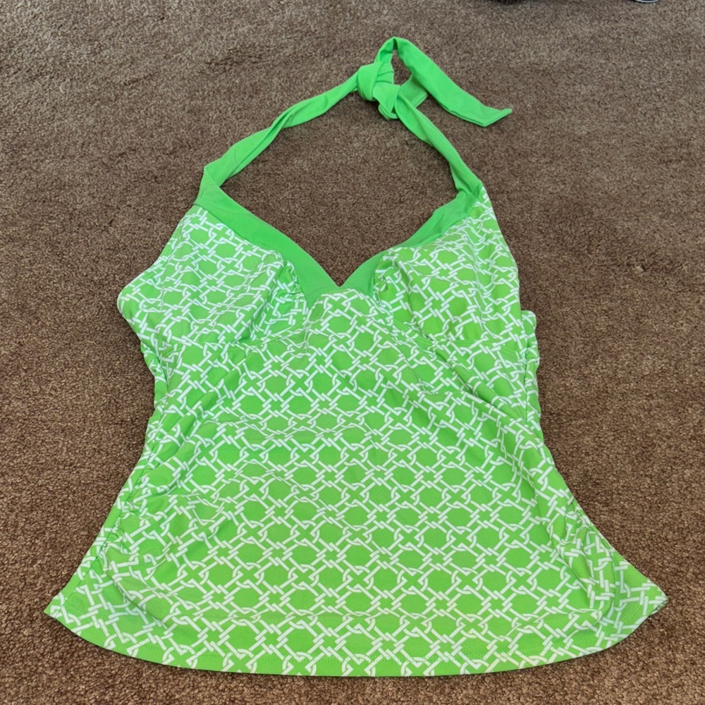 CABANA BEACH Tankini Green with White Pattern Halter Size S (8-10)